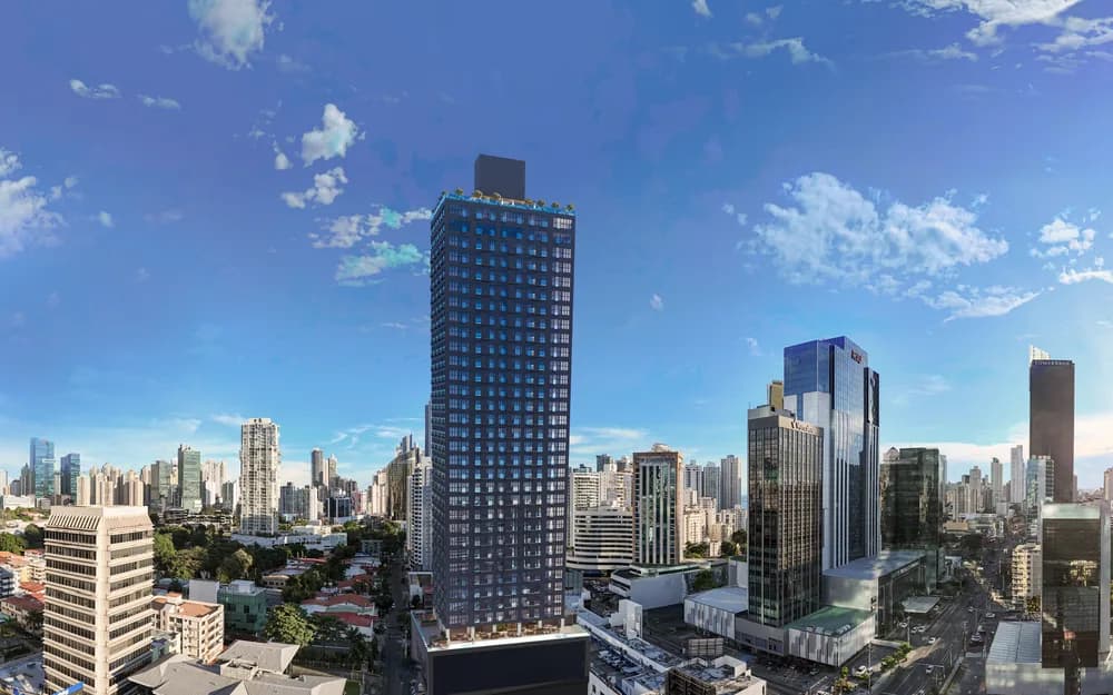Corredor corporativo de Calle 50 y Marbella con torres de oficinas y vivienda urbana